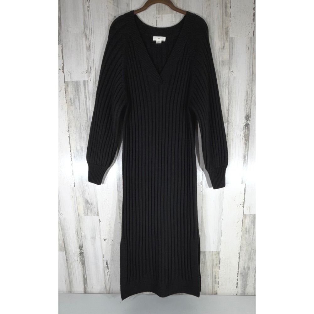 h&m black sweater dress | Dresses | Hm Maxi Sz Xs Ribbed Long Sleeve Vneck Side Slits Stretch OCC-BEACH Black Tie Vintage Gold SIZE:AU 4